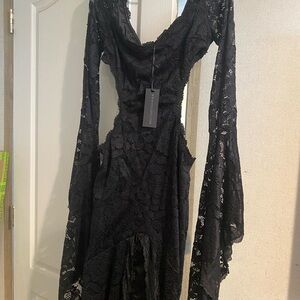 Dolls Kill Black Lace Long Sleeve Dress
